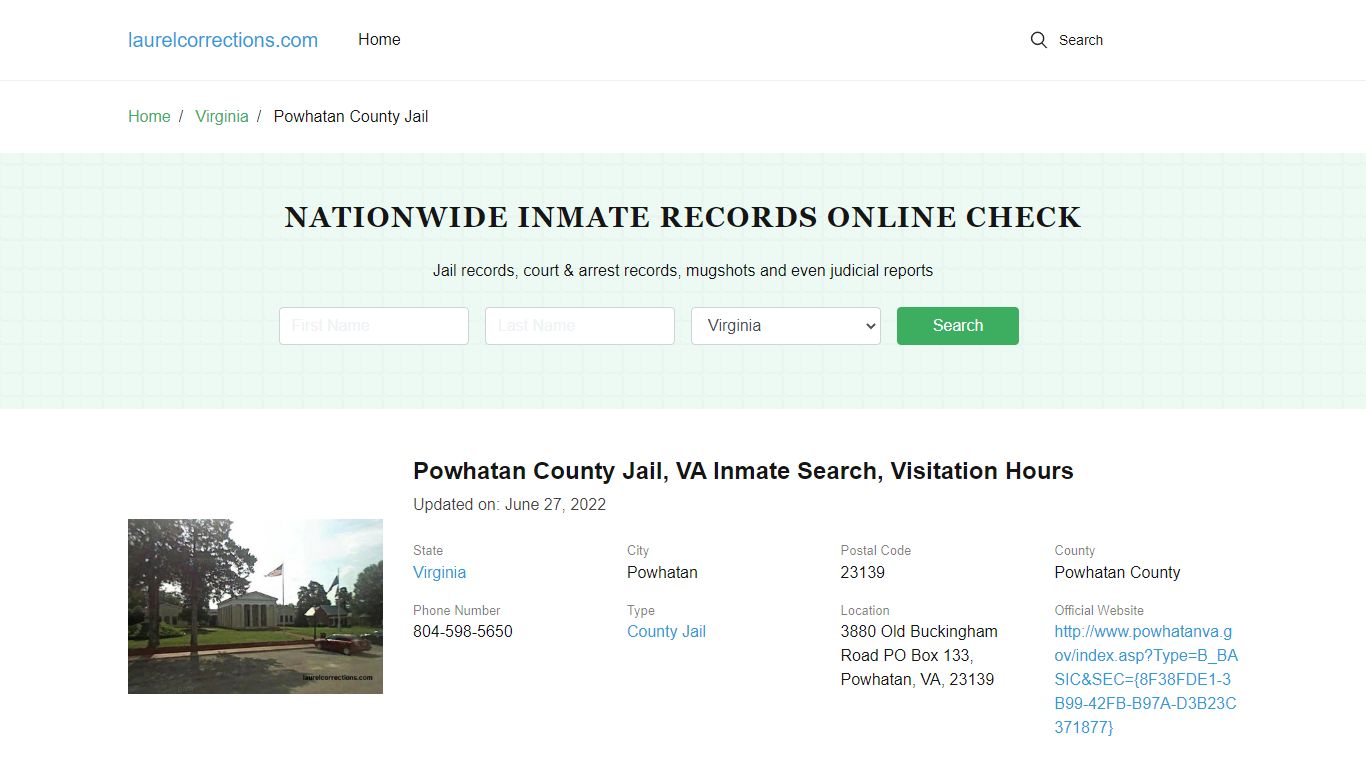 Powhatan County Jail, VA Inmate Search, Visitation Hours - Laurel County